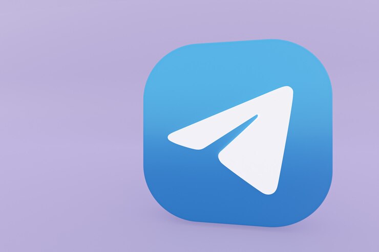 Zdjęcie telegram logo aplikacji renderowania 3d na fioletowym tle