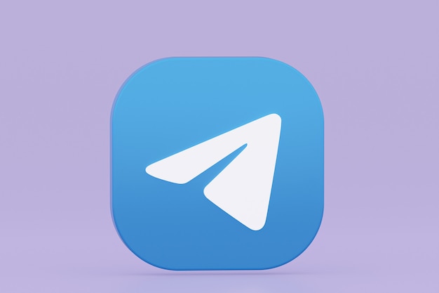 Zdjęcie telegram logo aplikacji renderowania 3d na fioletowym tle