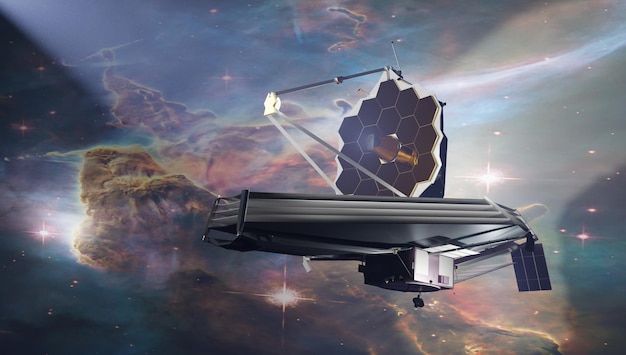 Teleskop Jamesa Webba w kosmosie. Elementy tego obrazu dostarczone przez NASA.