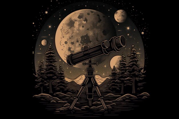 Teleskop z księżycem w tle