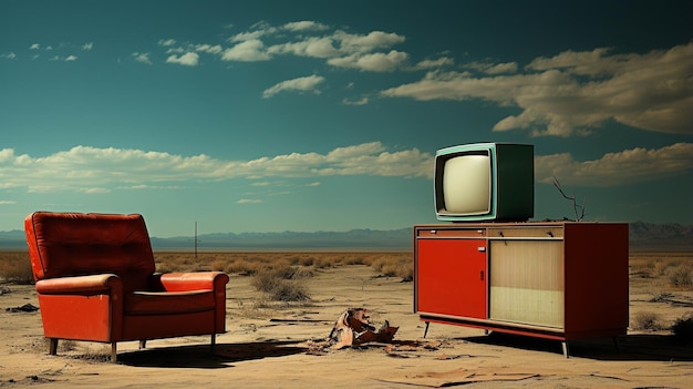 Telewizor na pustyni Fotografia w wysokiej rozdzielczości kreatywna tapeta tła