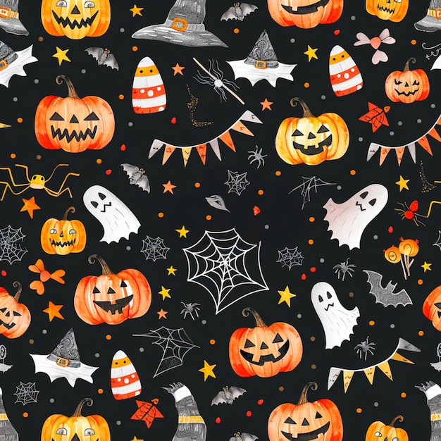 temat halloween z dyniami i nietoperzami