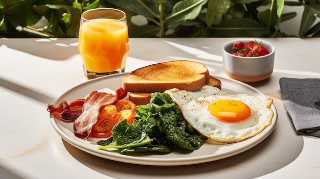Temat Hiperrealistyczne zdjęcie wysokiej jakości śniadania z talerzem z SunnySide