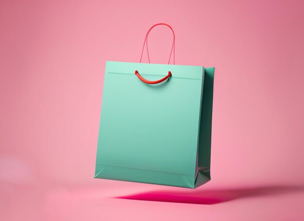 Temat zakupów, w tym pływająca torba na zakupy z miejscem na kopię na różowym tle