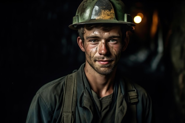 Ten potężny portret odporności i siły górnika w trudnych warunkach jego miejsca pracy Generacyjna sztuczna inteligencja