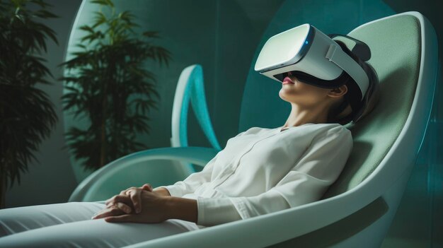Terapia wirtualnej rzeczywistości zaawansowana opieka zdrowotna innowacyjne immersywne zabiegi psychologiczne uzdrawianie futurystyczna rehabilitacja stworzona za pomocą generatywnej technologii sztucznej inteligencji