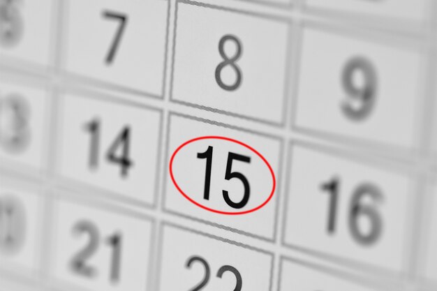 Termin kalendarza planisty dzień tygodnia na białym papierze 15