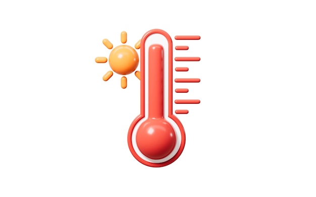 Termometr kreskówki i słońce letnia wysoka temperatura 3d rendering