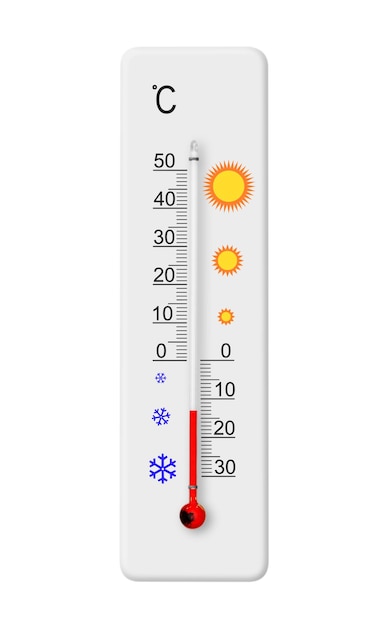 Termometr w skali Celsjusza izolowany na białym tle Temperatura otoczenia minus 13 stopni