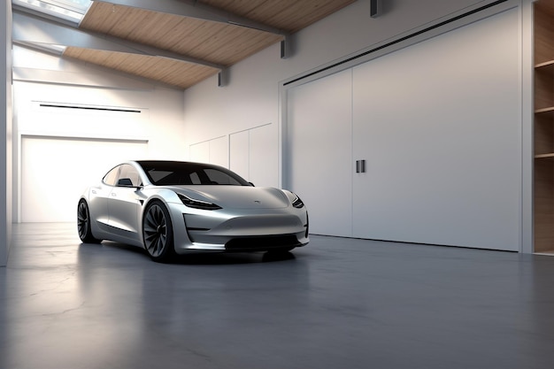Tesla w nowoczesnym garażu