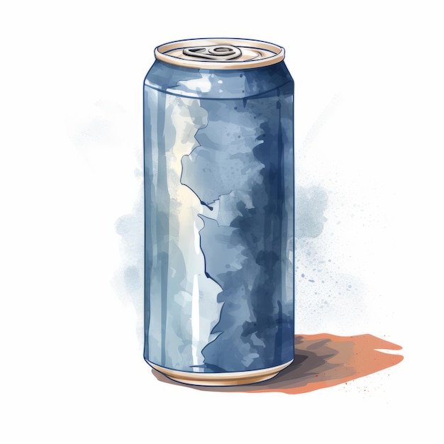Tętniąca życiem akwarela ilustracja niebieska puszka sody z wybuchową pigmentacją