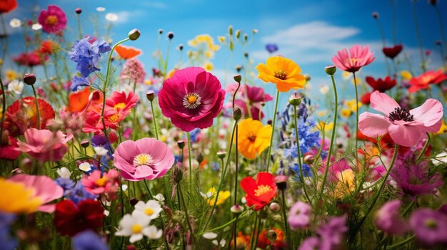 tętniąca życiem łąka dzikich kwiatów wybuch kolorowego, organicznego piękna