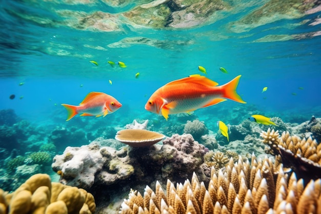 Tętniąca życiem scena podwodna w generatywnej ilustracji sztucznej inteligencji wielkiej rafy koralowej