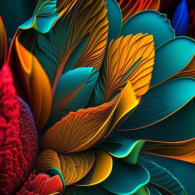 Tętniąca życiem sztuka tła Cyfrowy generowany projekt tapety z kwiatami Kolorowe jasne ilustracji kwiatu