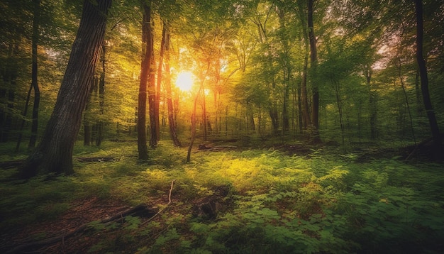 Tętniące życiem Jesienne Liście Zdobią Spokojną Leśną ścieżkę Wygenerowaną Przez Sztuczną Inteligencję