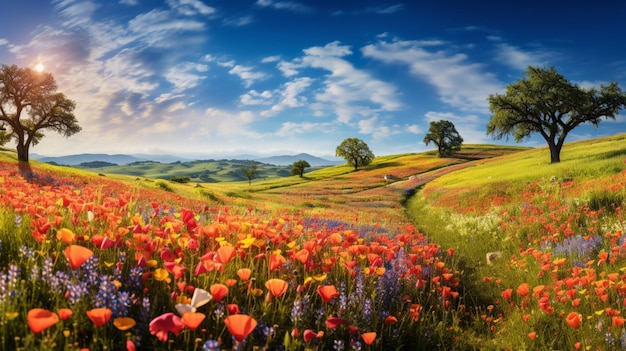 Zdjęcie tętniące życiem łąki dzikich kwiatów prezentują piękno natury