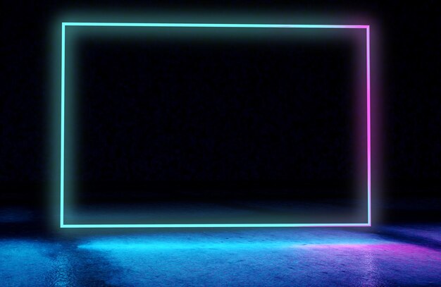 Zdjęcie tętniącego życiem kolorowe światła świecące w tle neony i betonowa podłoga w ciemnej przestrzeni wewnętrznej