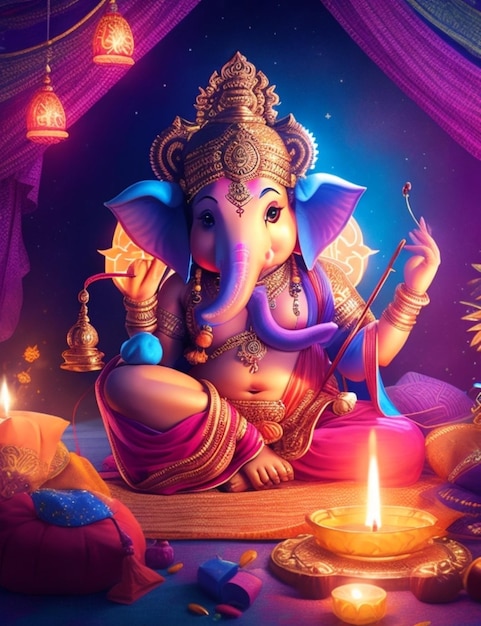 tętniący życiem magiczny baner Ganesha Diwali