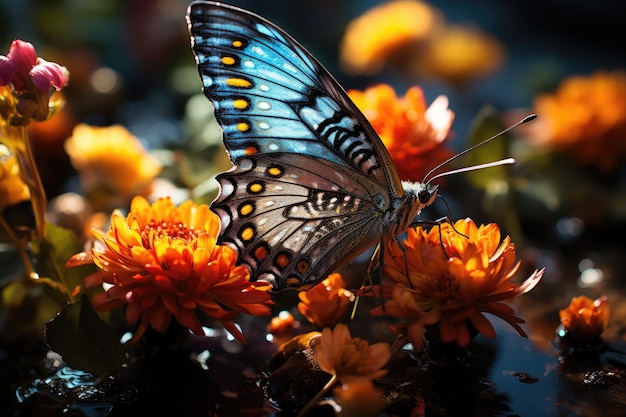 Tętniący życiem ogród z motylami lotnymi generatywnymi IA
