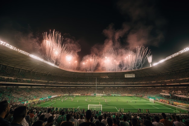 Tętniący życiem stadion piłkarski z akcją i pełnymi pasji kibicami generatywnymi IA