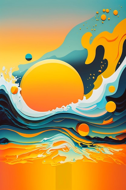 Tętniący życiem zachód słońca nad tropikalnym oceanem Spokojny abstrakcyjna płynnego tła na piaszczystej plaży