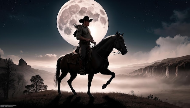 Zdjęcie texas ciemny tło kowboj tło stary zachodni budynek miasta człowiek jeździ na grzbiecie konia