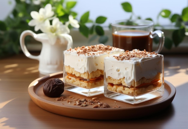 The_square_cup_of_banoffee_pie_on_wooden_board