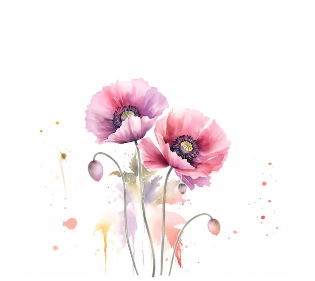 Zdjęcie there are two pink flowers that are on a white background generative ai