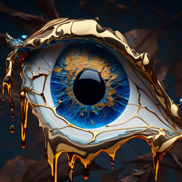 Zdjęcie there is a close up of a blue eye with dripping liquid generative ai