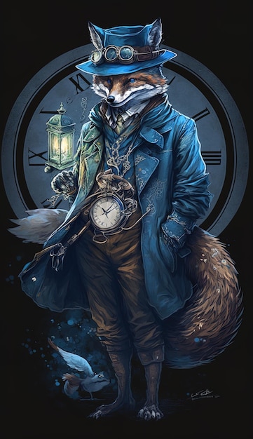 Zdjęcie timekeeper039s enigma fullbody portrait of a fox humanoid