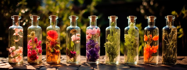 Tinktura z ziół i kwiatów w butelce Generatywna AI Natura