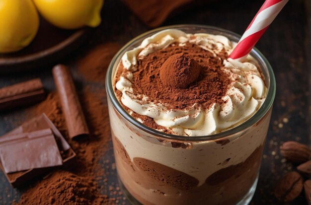 Tiramisu milkshake z proszkiem kakaowym