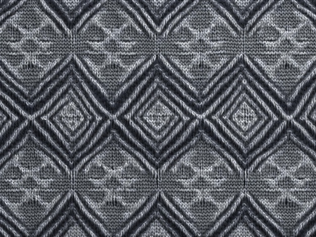 Zdjęcie tkanina dziana tekstura jacquard z szarym wzorem geometrycznym wzór szydełkowy mozaikowy