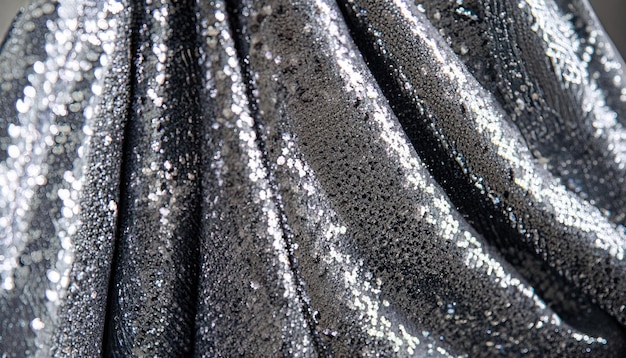 Zdjęcie tkanina ozdobiona srebrnymi cekinami udrapowana koncepcja świąteczna błyszczące tło brokatu