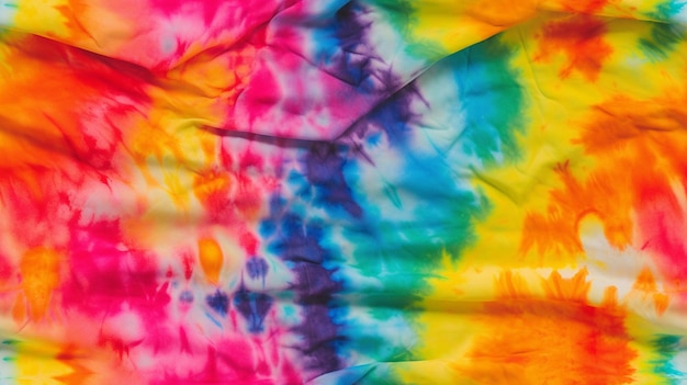 Tkanina tie-dye z kolorowym wzorem.