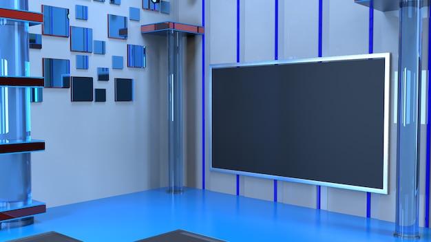 Tło 3D Virtual News Studio, ilustracja 3d