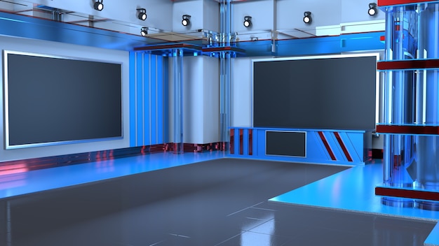 Tło 3D Virtual News Studio, ilustracja 3d