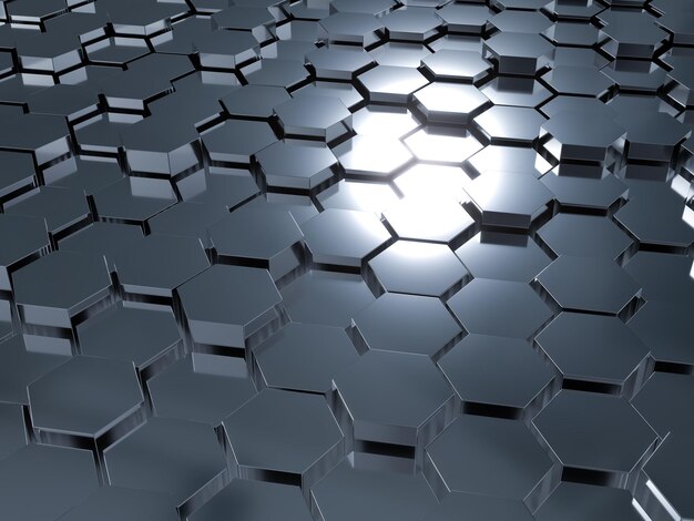 Tło abstrakcyjna tapeta Hexagon Chrome. Scena 3D