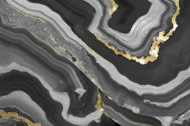 Zdjęcie tło abstrakcyjne z płynną marmurową czarno-złotą teksturą wspaniała ilustracja 3d luksusowa abstrakcyjna grafika w technice atramentu alkoholowego błyszczący wzór wirowej złotej fali na czarnym tle