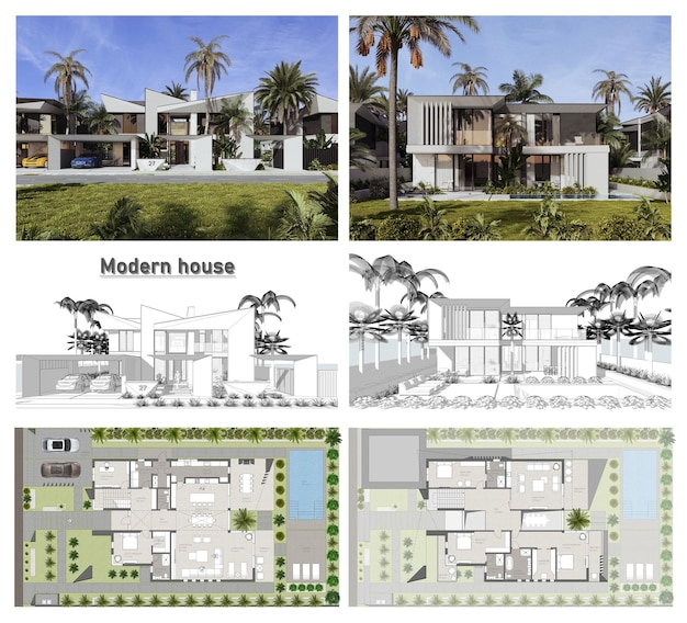 Tło architektoniczne. Nowoczesny dom. Rysunek. plan domu