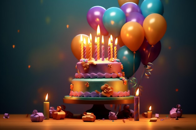 Tło balony urodzinowe Ciastka i prezenty