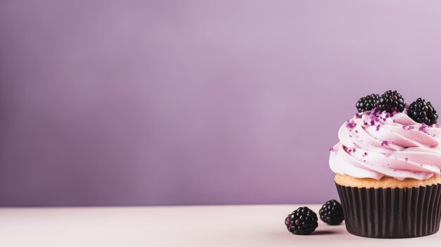 Zdjęcie tło blackberry cupcake z ilustracją tła kopiowania przestrzeni