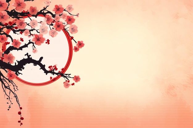 Tło chińskiego nowego roku z tradycyjnymi latarniami, kwiatami sakury i przestrzenią do kopiowania Księżycowy nowy rok