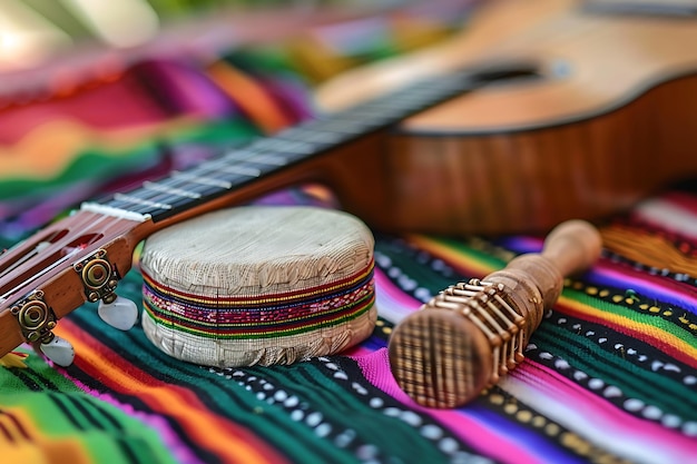 Zdjęcie tło cinco de mayo z instrumentami i sztandarami
