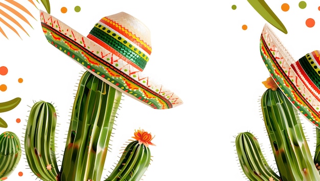 Zdjęcie tło cinco de mayo z sombrero i kaktusem