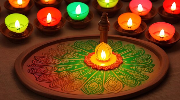 Tło Diwali ze świecą lampą naftową szczęśliwy festiwal światła Diwali wygenerowany przez Ai