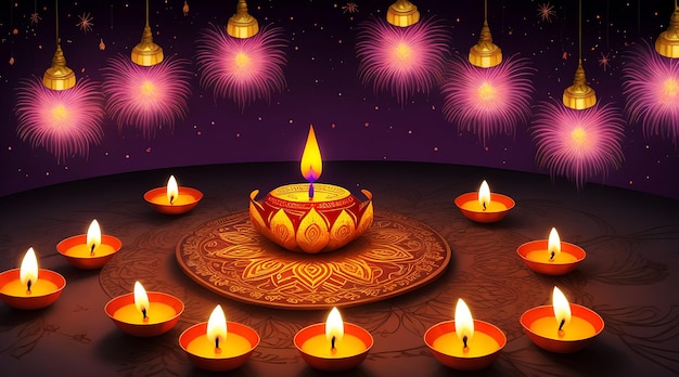 Tło Diwali ze świecą lampą naftową szczęśliwy festiwal światła Diwali wygenerowany przez Ai