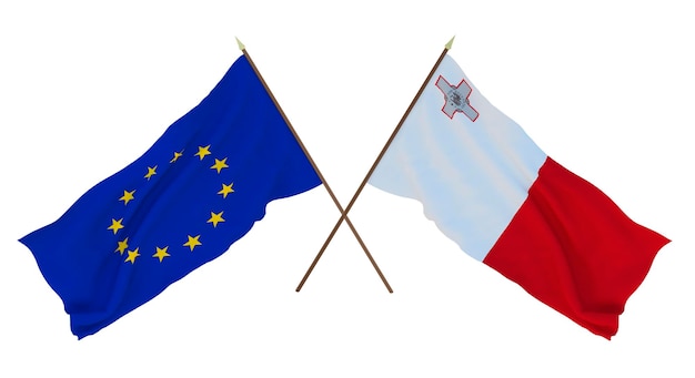 Tło dla projektantów ilustratorów Flagi narodowe z okazji Dnia Niepodległości Unia Europejska i Malta