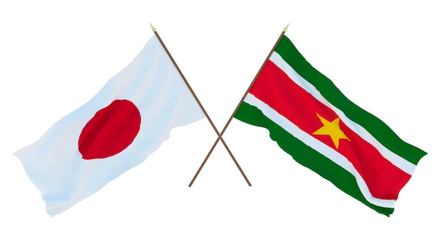 Tło dla projektantów ilustratorów Narodowe Flagi Dnia Niepodległości Japonii i Surinamu