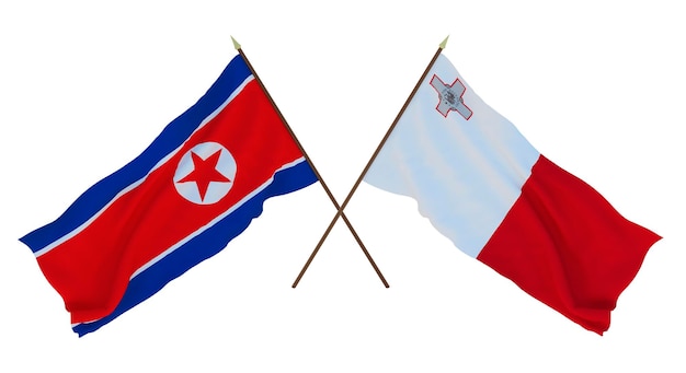 Tło dla projektantów ilustratorów Narodowe Flagi Dnia Niepodległości Korei Północnej i Malty